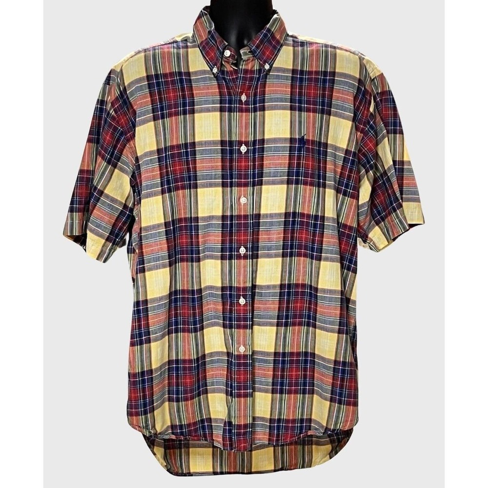 Polo Ralph Lauren ~ Men's Short Sleeve, Button Down, Blake Madras Plaid, Size LG